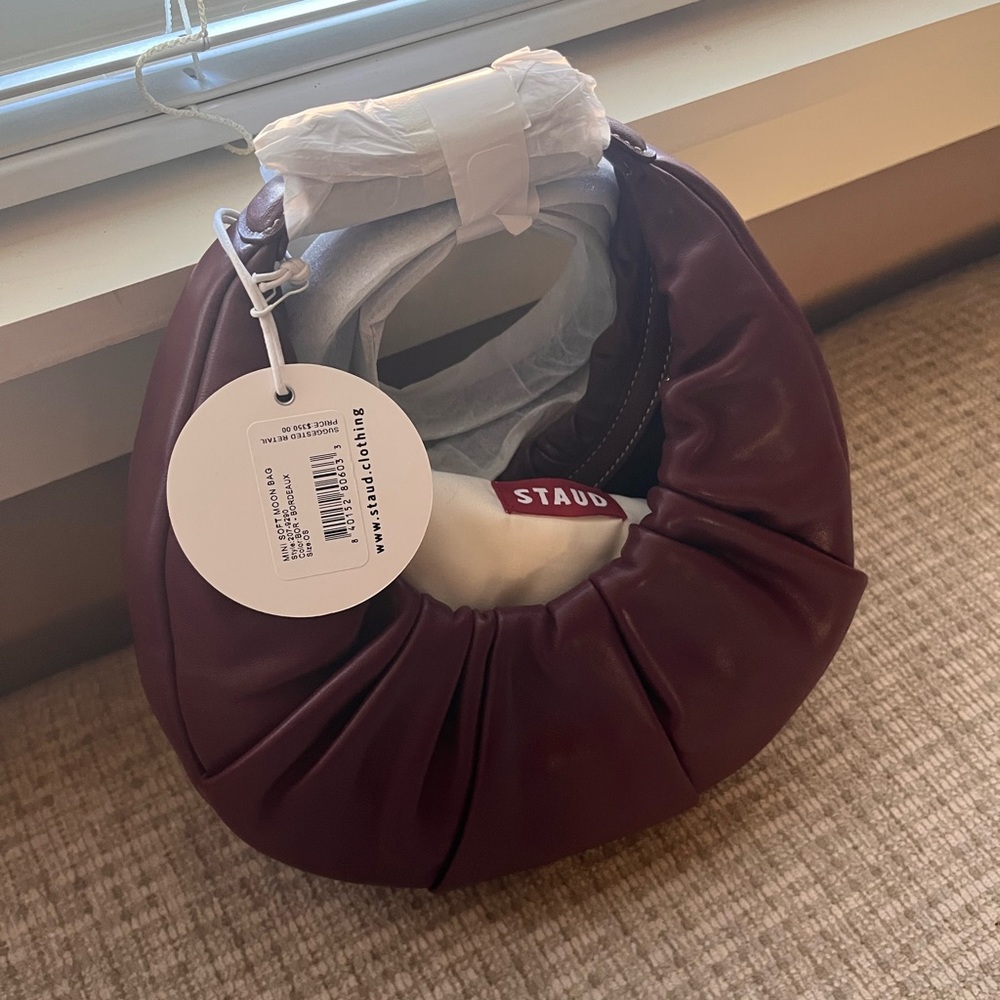 STAUD Mini Soft Bordeaux Moon Bag Tote NWT